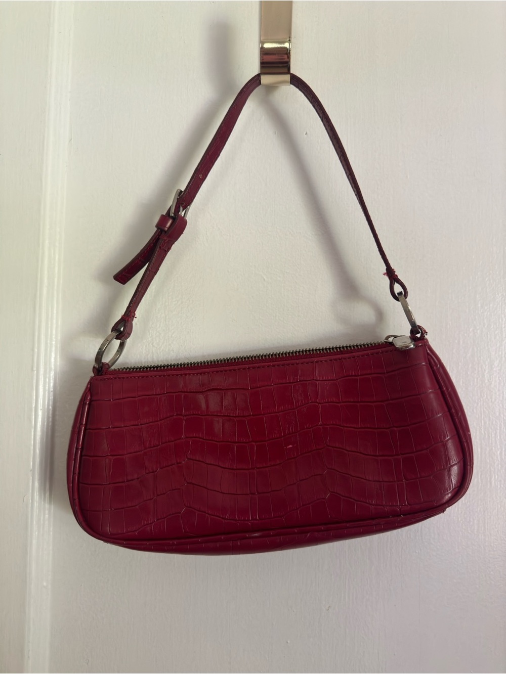 New York & Company Croc-Embossed Mini Shoulder Bag in Burgundy